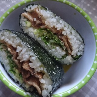 おにぎらず(生姜焼き・水菜)